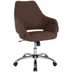 Pemberly Row Contemporary Mid Back Swivel Office Chair In Brown Fabric