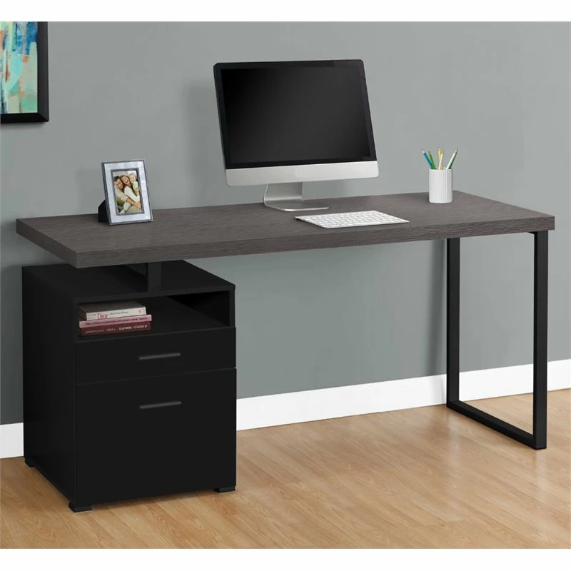 Pemberly Row Computer Desk Home Office Laptop Storage Drawers 60"L - Metal Black 4 Pemberly Row Computer Desk Home Office Laptop Storage Drawers 60"L - Metal Black - Image 2