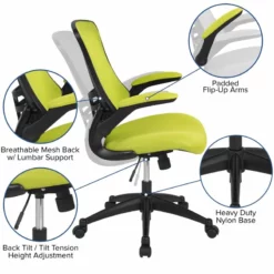 Pemberly Row Contemporary Mid Back Mesh Office Swivel Chair In Green -CYMAX Sales 2774220 4 L
