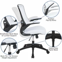 Pemberly Row Contemporary Mid Back Mesh Office Swivel Chair In White -CYMAX Sales 2774223 4 L