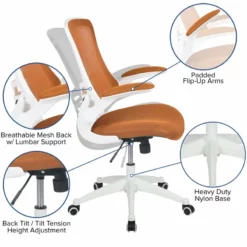 Pemberly Row Mid Back Mesh Office Swivel Chair In Tan And White -CYMAX Sales 2774224 4 L