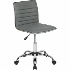 Pemberly Row Low Back Faux Leather Office Swivel Chair In Light Gray