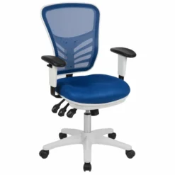 Pemberly Row Mid Back Executive Mesh Office Swivel Chair In Blue And White
