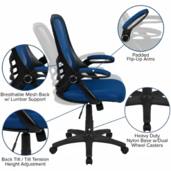 Pemberly Row High-Back Ergonomic Mesh Office Swivel Chair In Blue -CYMAX Sales 2774236 7 L
