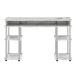 Pemberly Row No Tools Student Desk In White Faux Marble Wood Finish -CYMAX Sales 2774273 3 L
