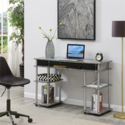 Pemberly Row No Tools Student Desk In Gray Faux Marble Wood Finish -CYMAX Sales 2774274 2 L