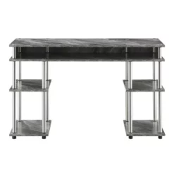 Pemberly Row No Tools Student Desk In Gray Faux Marble Wood Finish -CYMAX Sales 2774274 3 L