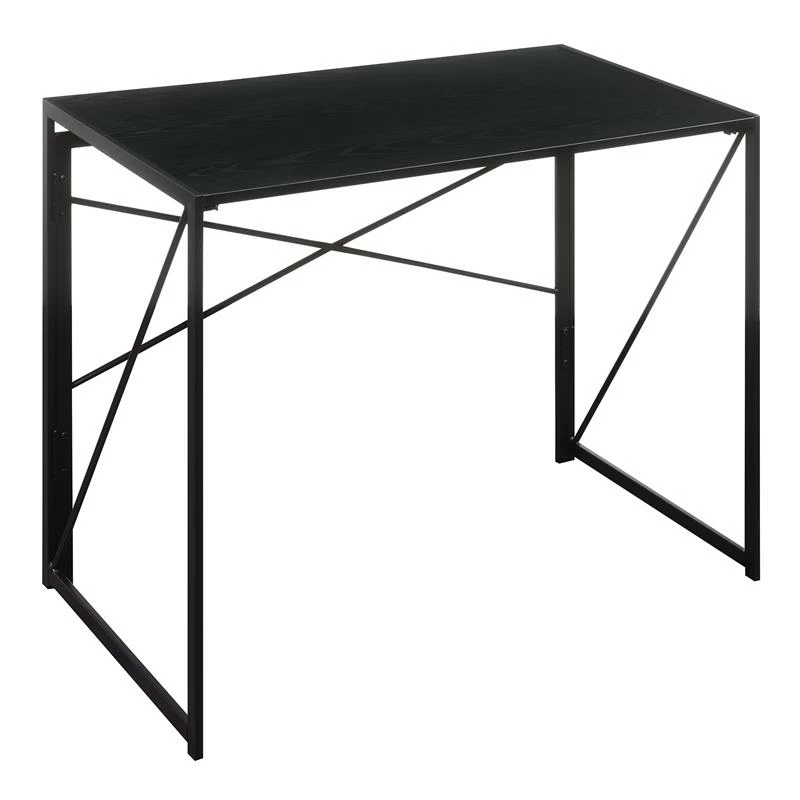 Pemberly Row Folding Desk In Black Wood Top And Black Metal Frame 3 Pemberly Row Folding Desk In Black Wood Top And Black Metal Frame