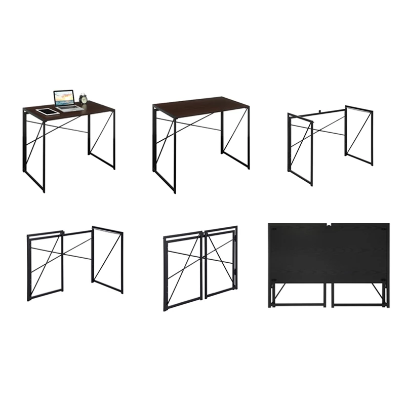 Pemberly Row Folding Desk In Black Wood Top And Black Metal Frame 8 Pemberly Row Folding Desk In Black Wood Top And Black Metal Frame - Image 6