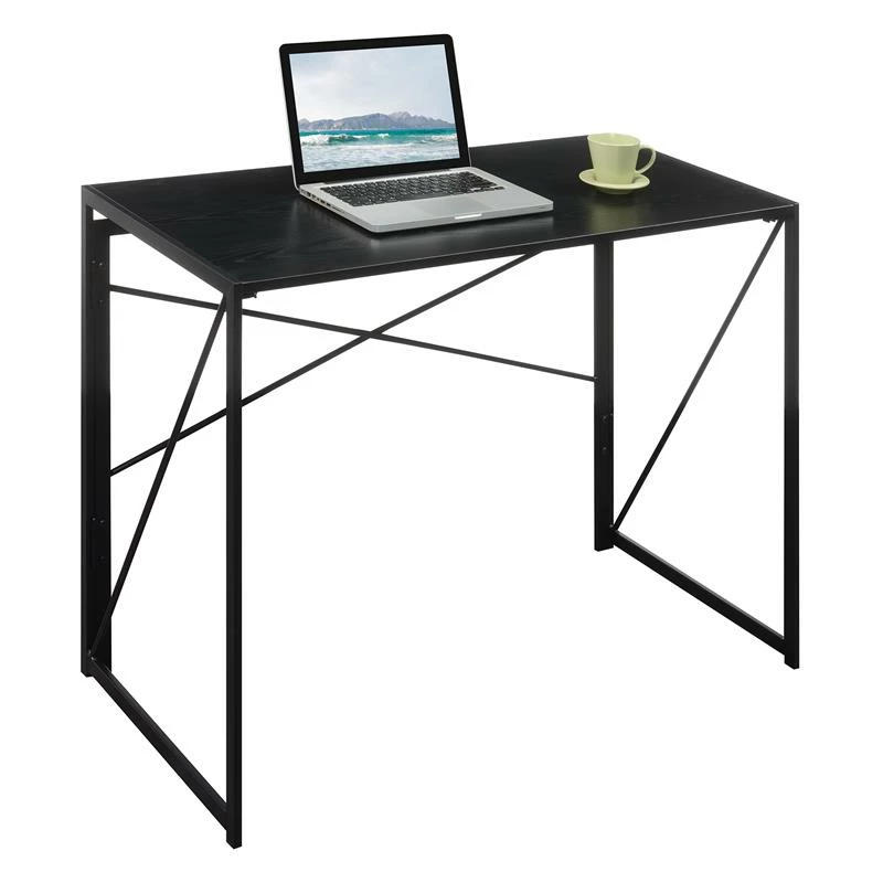 Pemberly Row Folding Desk In Black Wood Top And Black Metal Frame 4 Pemberly Row Folding Desk In Black Wood Top And Black Metal Frame - Image 2