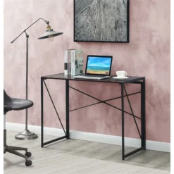 Pemberly Row Folding Desk- Espresso Wood Top And Black Metal Frame -CYMAX Sales 2774276 2 L