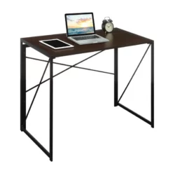 Pemberly Row Folding Desk- Espresso Wood Top And Black Metal Frame -CYMAX Sales 2774276 L