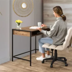 Pemberly Row Contemporary Brown Engineered Wood Desk With Cubby -CYMAX Sales 2774290 12 L