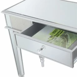 Pemberly Row One-Drawer Desk/Console Table In Mirrored Glass 17 Pemberly Row One-Drawer Desk/Console Table In Mirrored Glass -CYMAX Sales 2774306 5 L