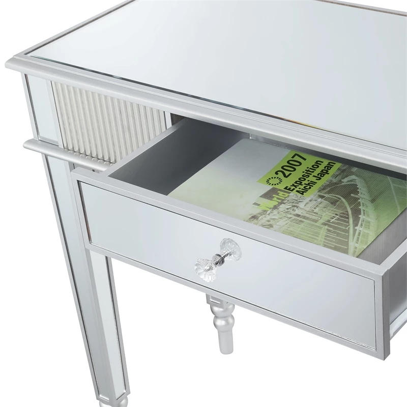 Pemberly Row One-Drawer Desk/Console Table In Mirrored Glass 8 Pemberly Row One-Drawer Desk/Console Table In Mirrored Glass - Image 6