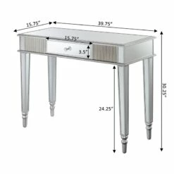 Pemberly Row One-Drawer Desk/Console Table In Mirrored Glass 20 Pemberly Row One-Drawer Desk/Console Table In Mirrored Glass -CYMAX Sales 2774306 8 L