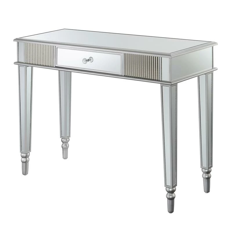 Pemberly Row One-Drawer Desk/Console Table In Mirrored Glass 3 Pemberly Row One-Drawer Desk/Console Table In Mirrored Glass