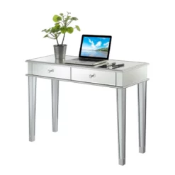 Pemberly Row Two-Drawer Desk/Console Table In Mirrored Glass Finish -CYMAX Sales 2774307 2 L