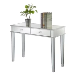 Pemberly Row Two-Drawer Desk/Console Table In Mirrored Glass Finish -CYMAX Sales 2774307 3 L