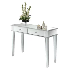 Pemberly Row Two-Drawer Desk/Console Table In Mirrored Glass Finish -CYMAX Sales 2774307 4 L