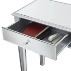 Pemberly Row Two-Drawer Desk/Console Table In Mirrored Glass Finish -CYMAX Sales 2774307 5 L