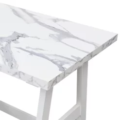 Pemberly Row Trestle Desk With Shelves In White Faux Marble Wood Finish -CYMAX Sales 2774308 3 L
