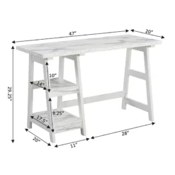 Pemberly Row Trestle Desk With Shelves In White Faux Marble Wood Finish -CYMAX Sales 2774308 4 L
