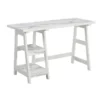 Pemberly Row Trestle Desk With Shelves In White Faux Marble Wood Finish -CYMAX Sales 2774308 L