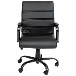 Pemberly Row Contemporary Leather Mid-Back Office Swivel Chair In Black -CYMAX Sales 2774315 11 L