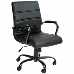 Pemberly Row Contemporary Leather Mid-Back Office Swivel Chair In Black