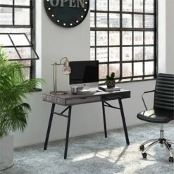 Pemberly Row Contemporary Gray Wood Grain Finish Desk With Drawer -CYMAX Sales 2774327 L