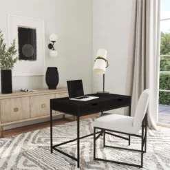 Pemberly Row Modern / Contemporary Desk With Drawers In Black 13 Pemberly Row Modern / Contemporary Desk With Drawers In Black -CYMAX Sales 2774329 1 L