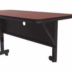 Pemberly Row 24"W X 48"D Metal & Wood Flip Top Table W/ Casters In Cherry/Black -CYMAX Sales 2774360 2 L