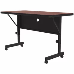 Pemberly Row 24"W X 48"D Metal & Wood Flip Top Table W/ Casters In Cherry/Black