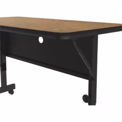 Pemberly Row 24"W X 48"D Metal & Wood Flip Top Table In Medium Oak/Black -CYMAX Sales 2774361 2 L