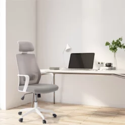 Pemberly Row Contemporary Fabric Mesh Back Gray And White Office Chair -CYMAX Sales 2774423 6 L
