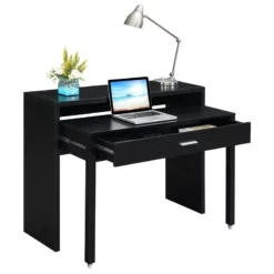 Pemberly Row Console/Sliding Desk With Drawer And Riser In Black Wood Finish -CYMAX Sales 2774443 2 L
