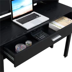 Pemberly Row Console/Sliding Desk With Drawer And Riser In Black Wood Finish -CYMAX Sales 2774443 3 L