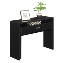 Pemberly Row Console/Sliding Desk With Drawer And Riser In Black Wood Finish -CYMAX Sales 2774443 9 L