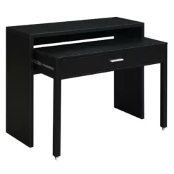 Pemberly Row Console/Sliding Desk With Drawer And Riser In Black Wood Finish