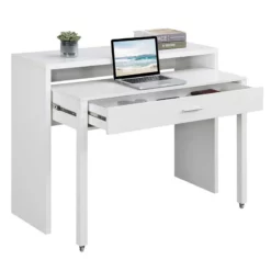 Pemberly Row Console/Sliding Desk With Drawer And Riser In White Wood Finish -CYMAX Sales 2774444 2 L