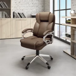 Pemberly Row Leon Caramel Brown Fabric Upholstered Executive Office Chair -CYMAX Sales 2774449 9 L