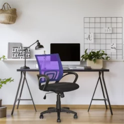 Pemberly Row Workspace Mesh Fabric Back Swivel Office Chair In Purple -CYMAX Sales 2774451 5 L