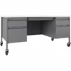 Pemberly Row Mobile Double Pedestal Metal Desk With T-Mold Top Silver/White -CYMAX Sales 2774452 2 L