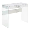 Pemberly Row 36 Desk In Clear Glass And White Faux Marble Finish With Drawer -CYMAX Sales 2774459 L