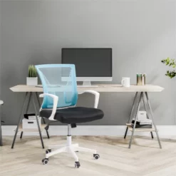 Pemberly Row Cooper Ergonomic Teal Mesh Fabric Back Adjustable Task Chair -CYMAX Sales 2774466 5 L