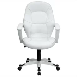 Pemberly Row Mid-Back Leather Executive Office Chair In White