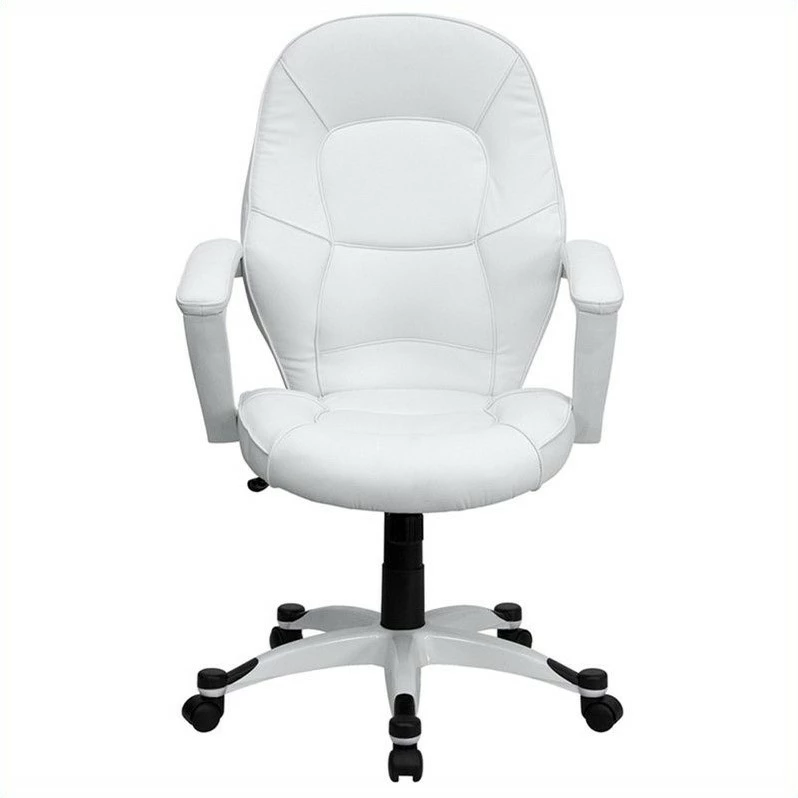 Pemberly Row Mid-Back Leather Executive Office Chair In White 3 Pemberly Row Mid-Back Leather Executive Office Chair In White