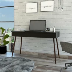 Pemberly Row Contemporary Composite Wood Modern Writing Desk - Black -CYMAX Sales 2774552 1 L