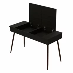 Pemberly Row Contemporary Composite Wood Modern Writing Desk - Black -CYMAX Sales 2774552 3 L